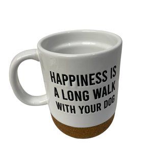 MUD PIE Cup Mug Dog Walk Happiness White Ceramic Cork Bottom